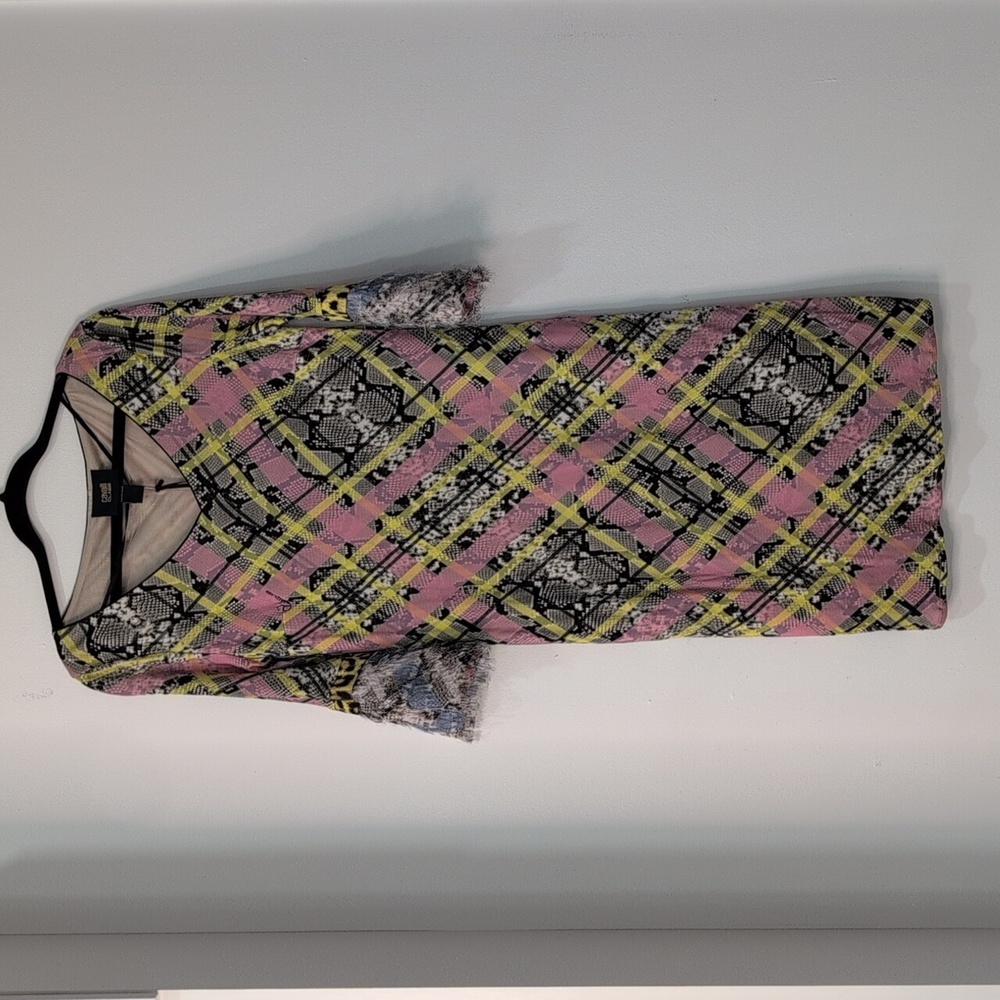 Chic Plaid Dress with Lace Sleeves, Roberto Cavalli